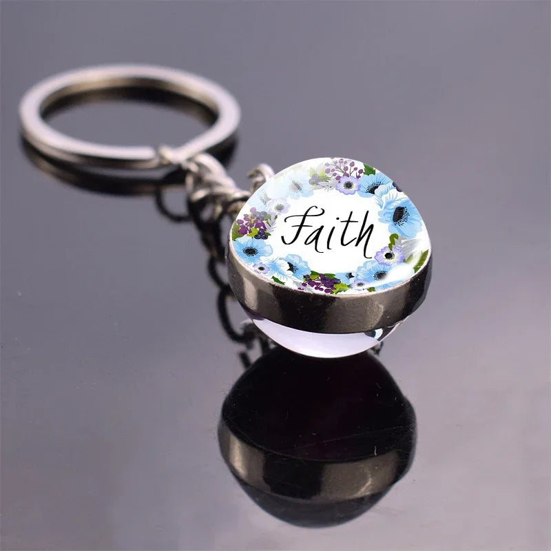 "Give Thanks with A Grateful Heart"Bible Verse Glass Ball Key Chain Scripture Quote Jewelry Christian Faith Thanksgiving Gift