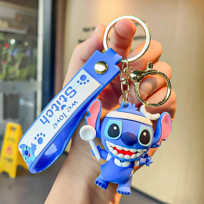 Wholesale New Anime Disney Keychain Mickey Mouse Minnie Lilo & Stitch Cartoon Keyring Key Chain Car Pendant Kids Toys Gifts