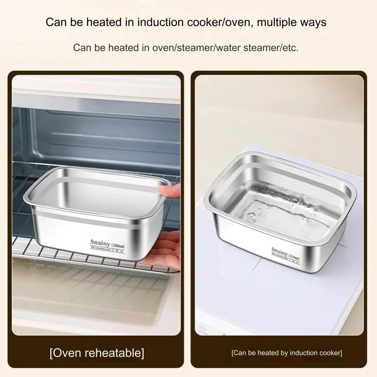 Stainless Steel Preservation Box Microwave Oven Square Lunch Box Insulation Box Office Canteen Lunch Box