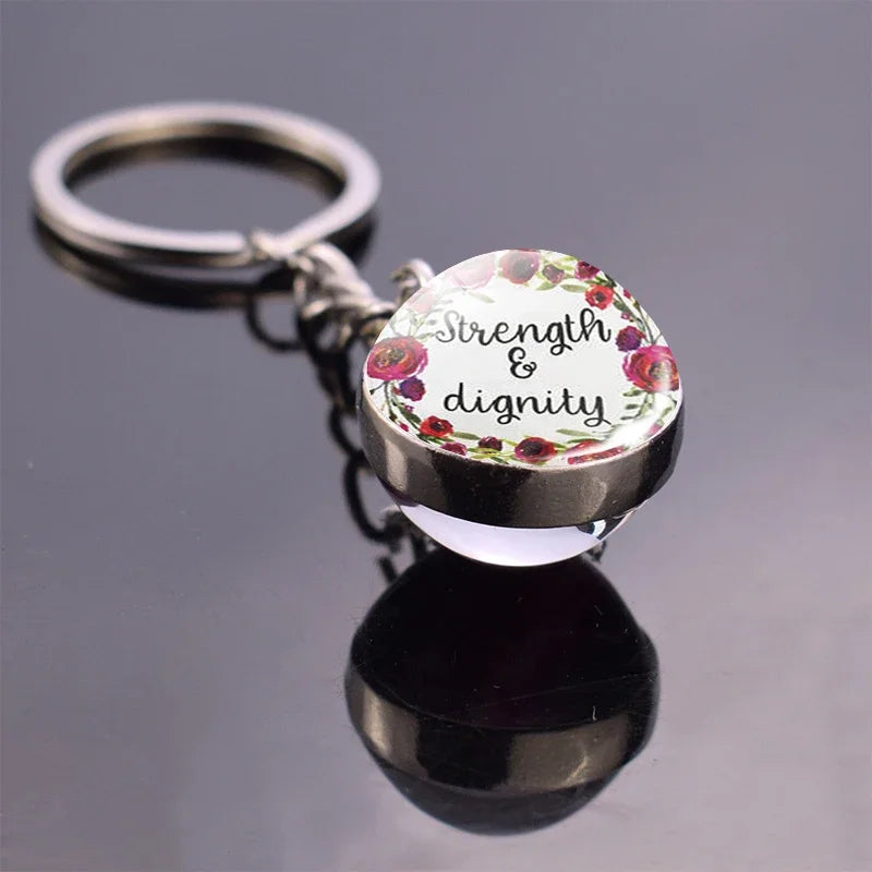 "Give Thanks with A Grateful Heart"Bible Verse Glass Ball Key Chain Scripture Quote Jewelry Christian Faith Thanksgiving Gift