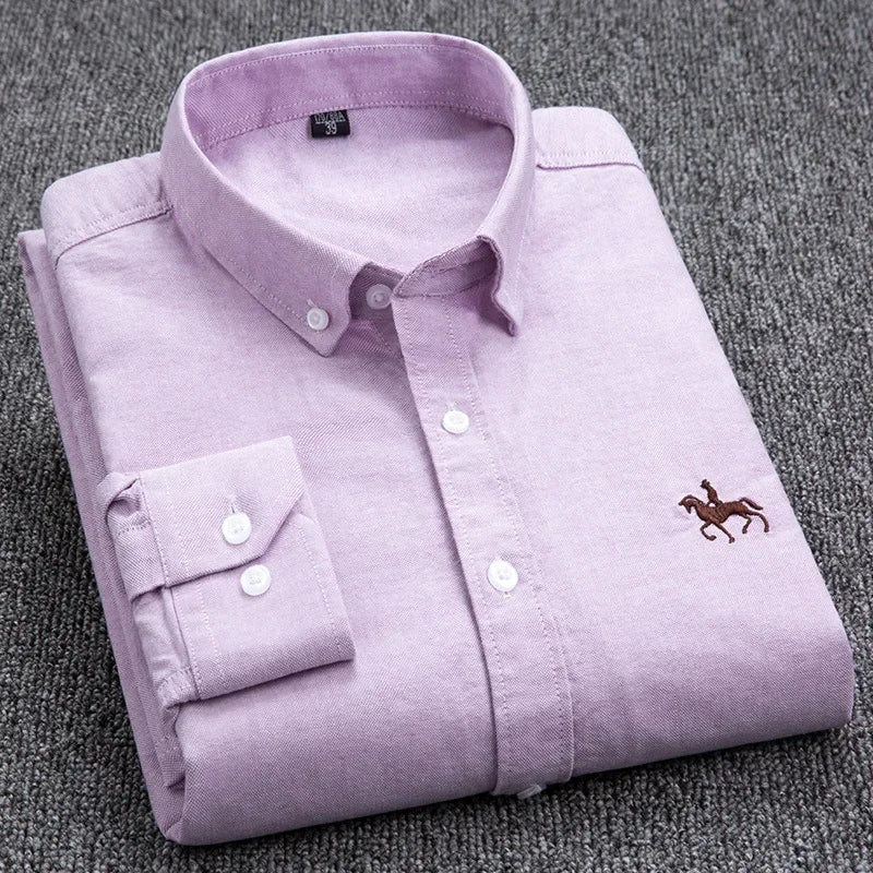 Long Sleeve Pink Shirt For Men Oversize Slim Fit Casual Dress Shirts Four Seasons Cotton Oxford New Fashion Korean Men Clothing