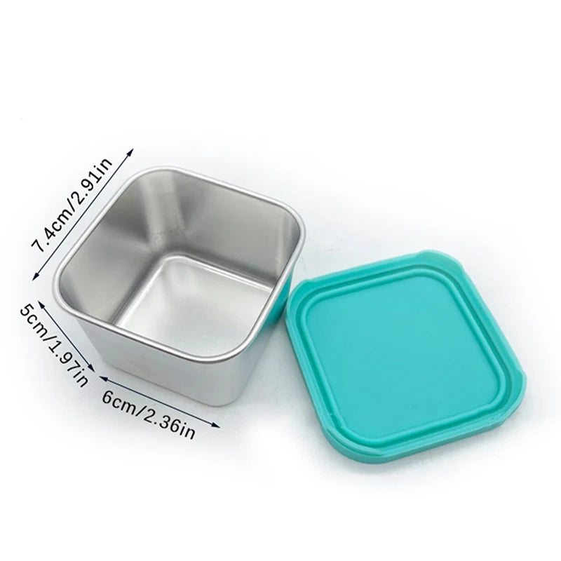 Hot Square Stainless Steel Sauce Cup With Lid Outdoor Portable Kid Lunch Container Box Small Food Storage Container Home Kitchen