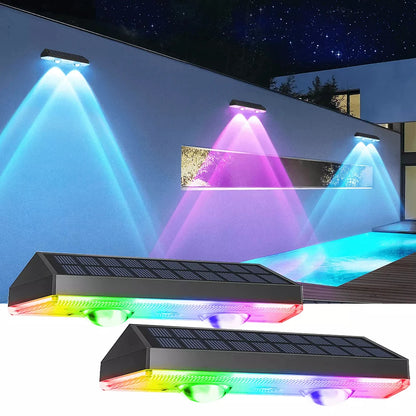 2PCS Solar Wall Wash Light RGB Colour Outdoor Waterproof Solar Charging Graden Fence Lamp for Yard Pathway Stair Balcony