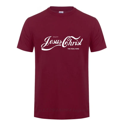 ENJOY JESUS CHRIST THE REAL KING CHRISTIAN FUN T SHIRT Baptism Church Bride Squad Esthetic Faith Cotton Funny Gift T-Shirt