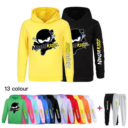 Ninja Kidz Kids Clothes Cotton Hooded Sweater Streetwear Sweatshirt Cartoon Casual Pullover Hip Hop Teenager Boys Girls Clothing