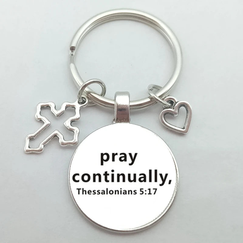 Christian Bible Keychains Cross Heart Charms Scripture Verse Stainless Steel Pendant Key Chain Religious Faith Jewelry