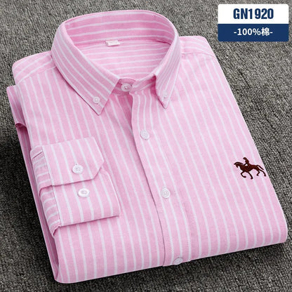 Long Sleeve Pink Shirt For Men Oversize Slim Fit Casual Dress Shirts Four Seasons Cotton Oxford New Fashion Korean Men Clothing