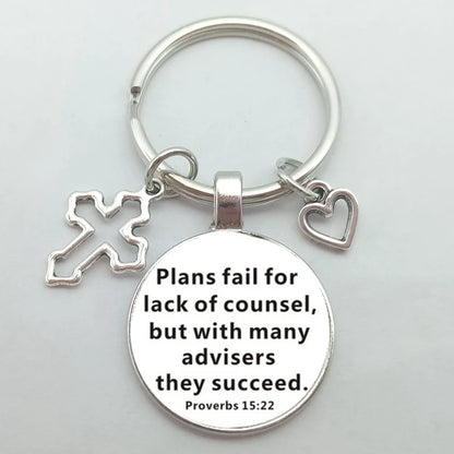 Christian Bible Keychains Cross Heart Charms Scripture Verse Stainless Steel Pendant Key Chain Religious Faith Jewelry