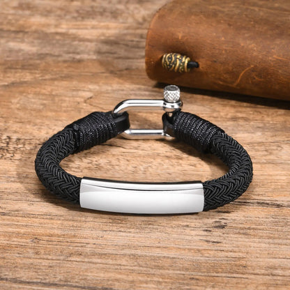 Personalized Bible Cross Bracelets for Men Boy,Nautical Screw Anchor Shackle Black Rope Bracelet,Custom Prayer Christian Jewelry