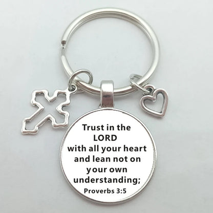 Christian Bible Keychains Cross Heart Charms Scripture Verse Stainless Steel Pendant Key Chain Religious Faith Jewelry