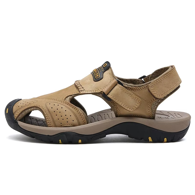 Summer Genuine Leather Cowhide Men'S Sandals Non-Slip Outdoor Men Casual Shoes Breathable Hiking Sandals Mens Beach Slippers