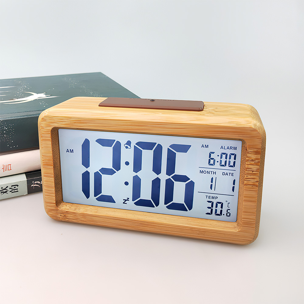 Wooden Digital Alarm Clock Snooze Display Bedside Desk Table Clock