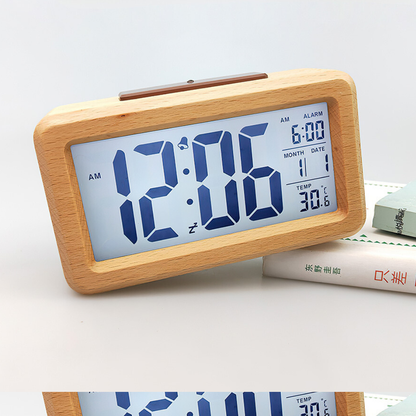 Wooden Digital Alarm Clock Snooze Display Bedside Desk Table Clock