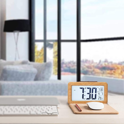 Wooden Digital Alarm Clock Snooze Display Bedside Desk Table Clock