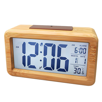 Wooden Digital Alarm Clock Snooze Display Bedside Desk Table Clock