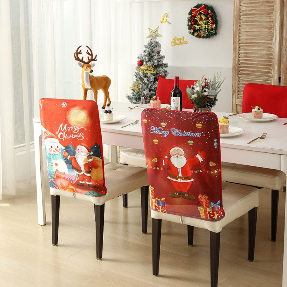 Christmas Chair Cover Festive Stretchable and Washable Slipcover for Dining Room Chairs