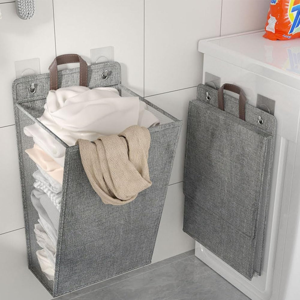 1pc Foldable Adhesive Laundry Basket Hamper Clothes Organizer