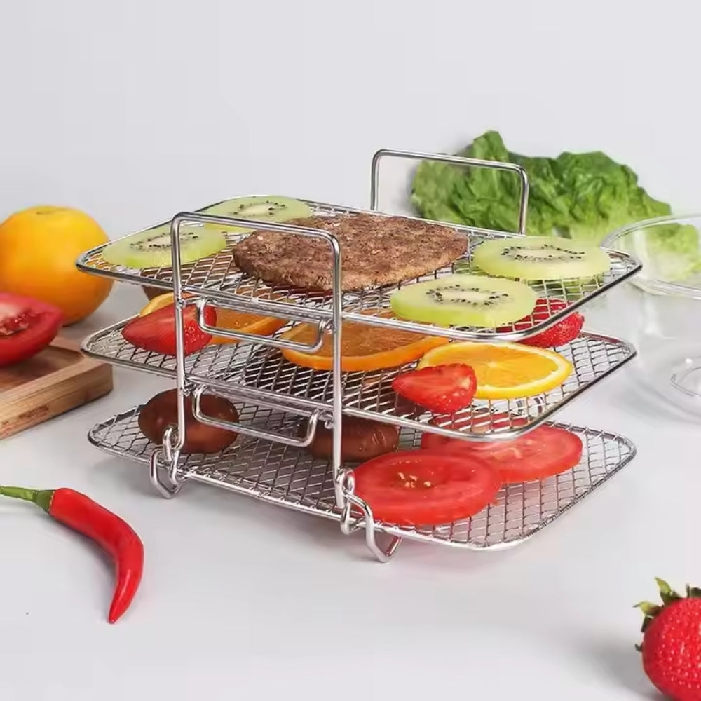 3 Layers Air Fryer Rack Stackable Grilling Rack Stainless Steel