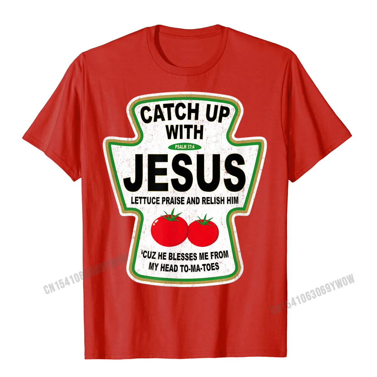 Grunge Christian Catch Up With Jesus Ketchup T-Shirt Top T-Shirts Tops Shirts Funny Harajuku Cotton Casual Gift Men