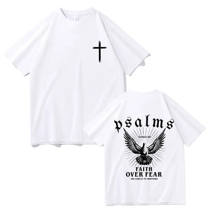 Jesus Faith Over Fear Christian Peace Dove Graphic T-shirts Men Women Fashion Casual Oversized T Shirt Man 100% Cotton Tshirt