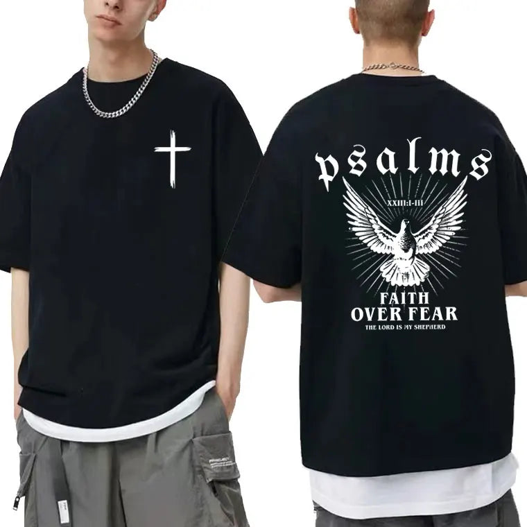 Jesus Faith Over Fear Christian Peace Dove Graphic T-shirts Men Women Fashion Casual Oversized T Shirt Man 100% Cotton Tshirt