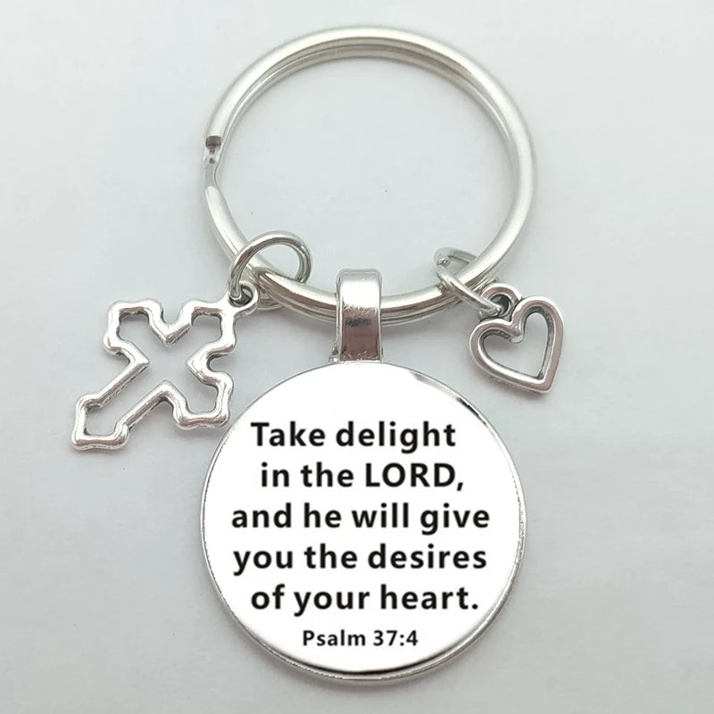 Christian Bible Keychains Cross Heart Charms Scripture Verse Stainless Steel Pendant Key Chain Religious Faith Jewelry