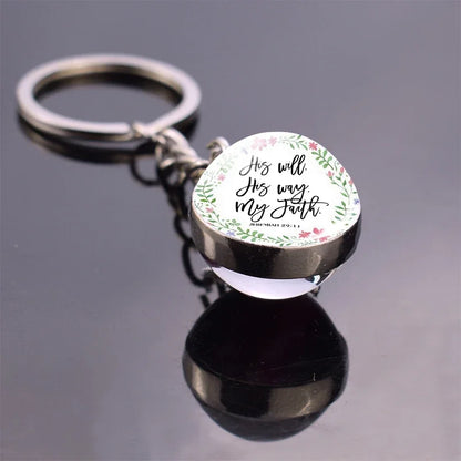 "Give Thanks with A Grateful Heart"Bible Verse Glass Ball Key Chain Scripture Quote Jewelry Christian Faith Thanksgiving Gift