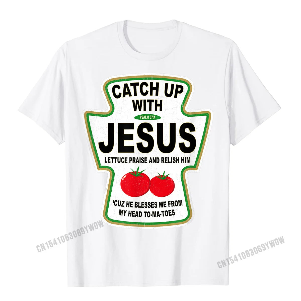 Grunge Christian Catch Up With Jesus Ketchup T-Shirt Top T-Shirts Tops Shirts Funny Harajuku Cotton Casual Gift Men