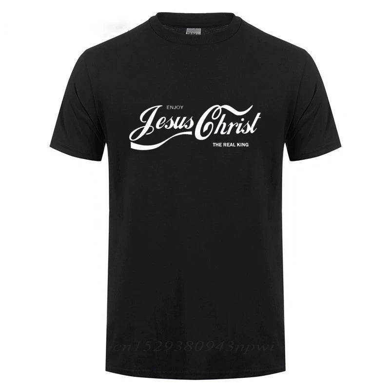 ENJOY JESUS CHRIST THE REAL KING CHRISTIAN FUN T SHIRT Baptism Church Bride Squad Esthetic Faith Cotton Funny Gift T-Shirt