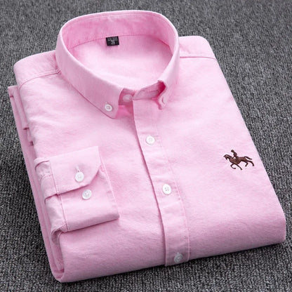 Long Sleeve Pink Shirt For Men Oversize Slim Fit Casual Dress Shirts Four Seasons Cotton Oxford New Fashion Korean Men Clothing