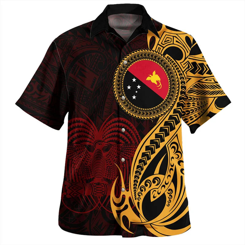 New Vintage 3D Printing The Independent State Of Papua New Guinea Flag Shirts Papua Emblem Graphic Short Shirts Cool Top Clothes