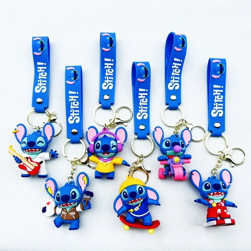 Wholesale New Anime Disney Keychain Mickey Mouse Minnie Lilo & Stitch Cartoon Keyring Key Chain Car Pendant Kids Toys Gifts