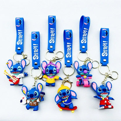 Wholesale New Anime Disney Keychain Mickey Mouse Minnie Lilo & Stitch Cartoon Keyring Key Chain Car Pendant Kids Toys Gifts