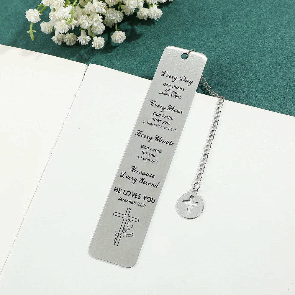 Jesus Cross Stainless Steel Hanger Bookmark, Reading Page Marking Gift for Christians, Reading Gift for Bookworms and Fans