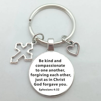 Christian Bible Keychains Cross Heart Charms Scripture Verse Stainless Steel Pendant Key Chain Religious Faith Jewelry