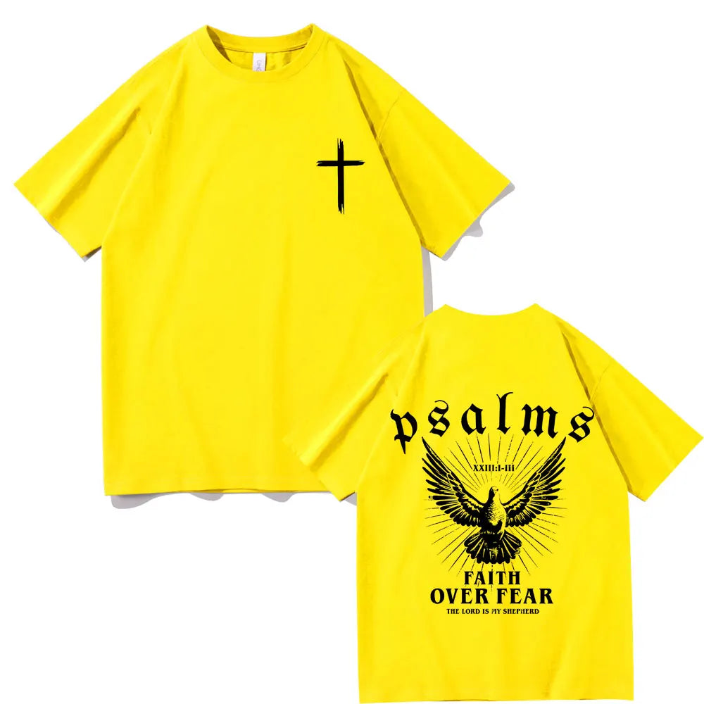 Jesus Faith Over Fear Christian Peace Dove Graphic T-shirts Men Women Fashion Casual Oversized T Shirt Man 100% Cotton Tshirt