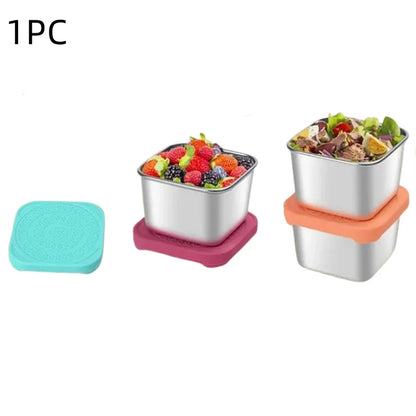 Hot Square Stainless Steel Sauce Cup With Lid Outdoor Portable Kid Lunch Container Box Small Food Storage Container Home Kitchen