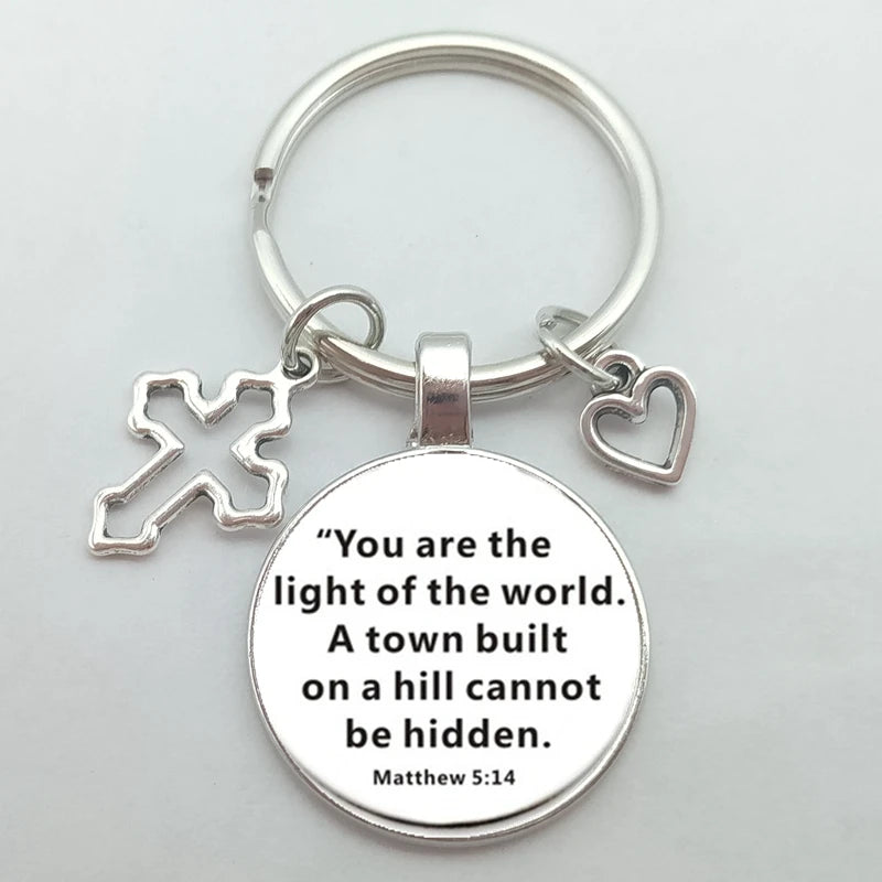 Christian Bible Keychains Cross Heart Charms Scripture Verse Stainless Steel Pendant Key Chain Religious Faith Jewelry