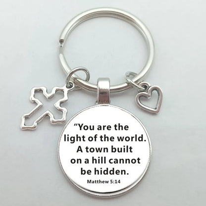 Christian Bible Keychains Cross Heart Charms Scripture Verse Stainless Steel Pendant Key Chain Religious Faith Jewelry