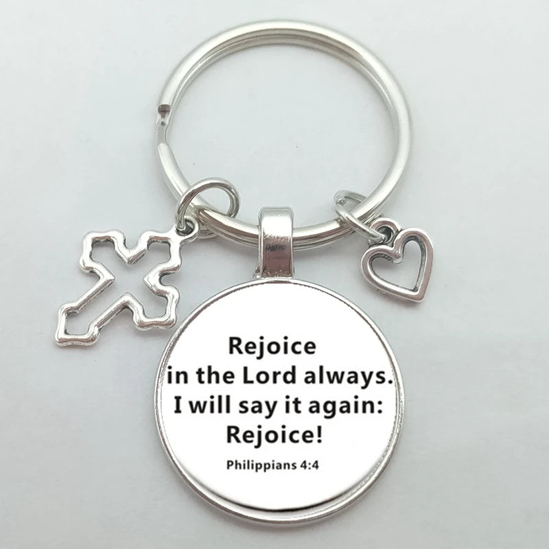 Christian Bible Keychains Cross Heart Charms Scripture Verse Stainless Steel Pendant Key Chain Religious Faith Jewelry