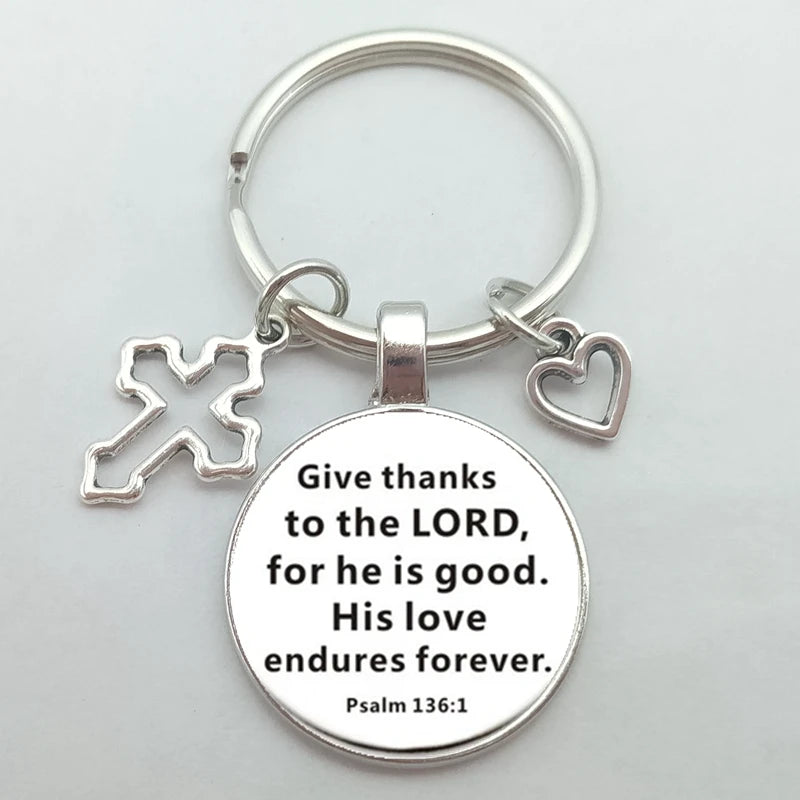 Christian Bible Keychains Cross Heart Charms Scripture Verse Stainless Steel Pendant Key Chain Religious Faith Jewelry