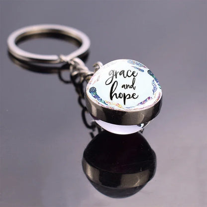 "Give Thanks with A Grateful Heart"Bible Verse Glass Ball Key Chain Scripture Quote Jewelry Christian Faith Thanksgiving Gift