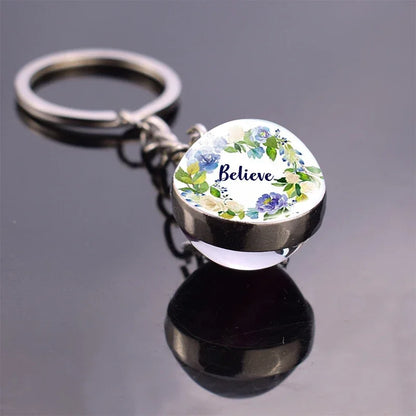 "Give Thanks with A Grateful Heart"Bible Verse Glass Ball Key Chain Scripture Quote Jewelry Christian Faith Thanksgiving Gift