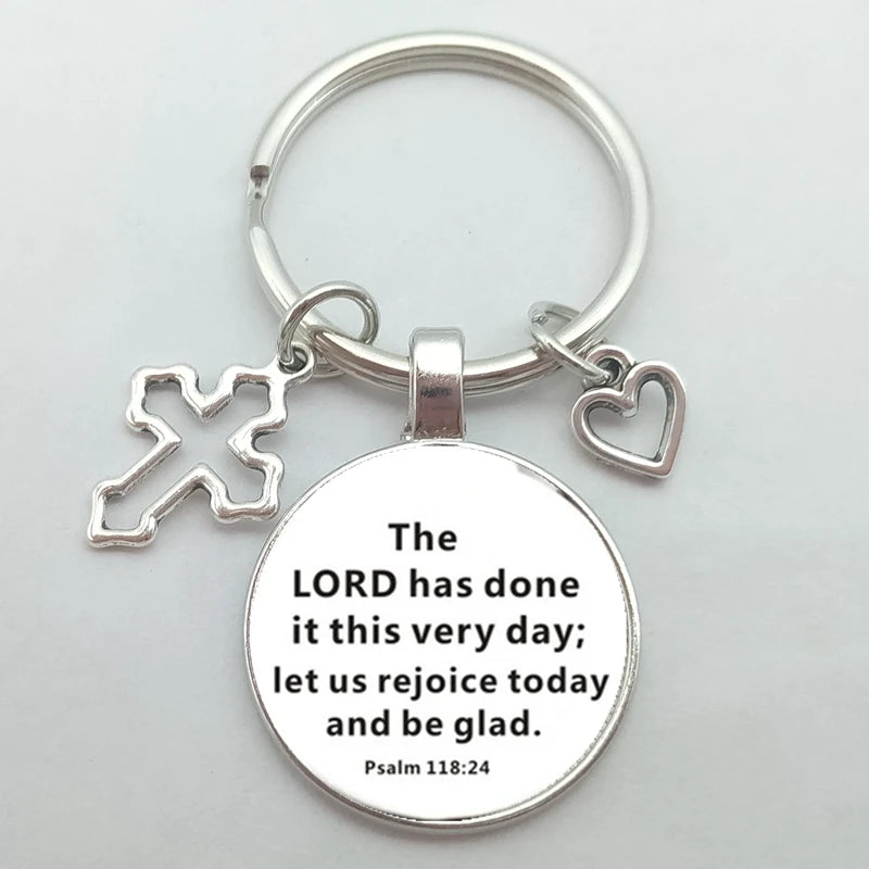 Christian Bible Keychains Cross Heart Charms Scripture Verse Stainless Steel Pendant Key Chain Religious Faith Jewelry