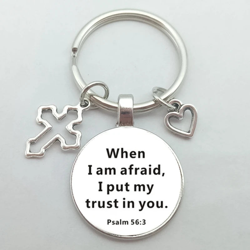 Christian Bible Keychains Cross Heart Charms Scripture Verse Stainless Steel Pendant Key Chain Religious Faith Jewelry