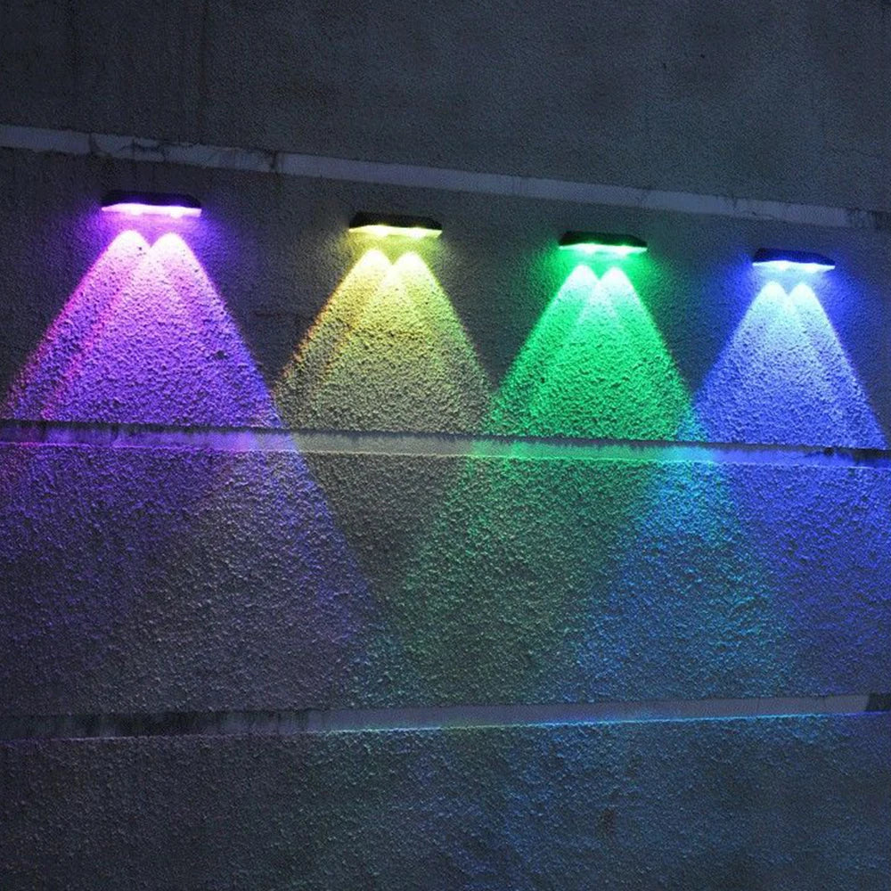 2PCS Solar Wall Wash Light RGB Colour Outdoor Waterproof Solar Charging Graden Fence Lamp for Yard Pathway Stair Balcony