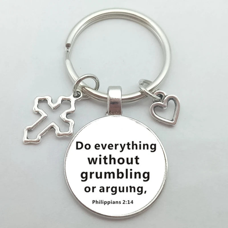 Christian Bible Keychains Cross Heart Charms Scripture Verse Stainless Steel Pendant Key Chain Religious Faith Jewelry