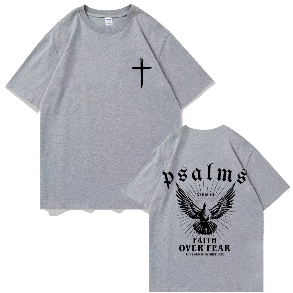 Jesus Faith Over Fear Christian Peace Dove Graphic T-shirts Men Women Fashion Casual Oversized T Shirt Man 100% Cotton Tshirt