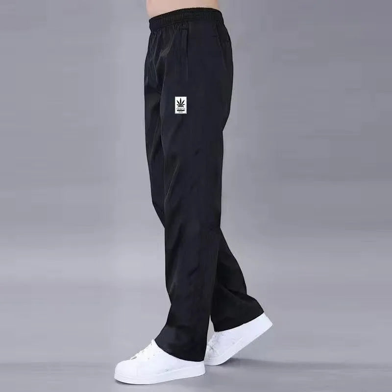 Big Size Men Oversize Cotton Cargo Wide Pants Summer Elastic Waist Multi-pocket Streetwear Joggers Casual Baggy Sports Trousers