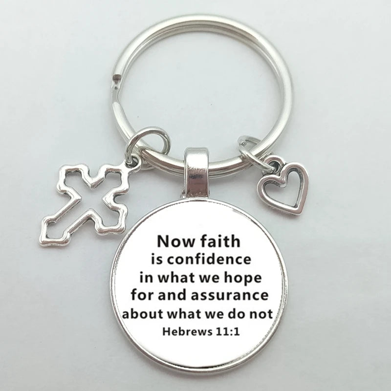 Christian Bible Keychains Cross Heart Charms Scripture Verse Stainless Steel Pendant Key Chain Religious Faith Jewelry